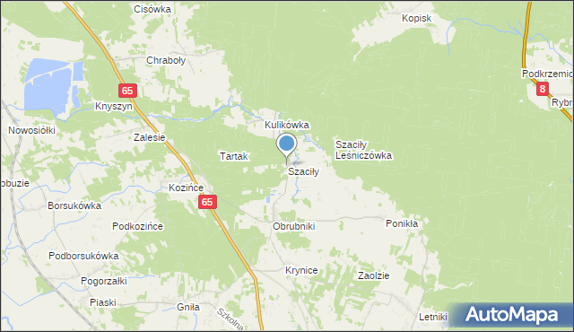 mapa Szaciły, Szaciły gmina Dobrzyniewo Duże na mapie Targeo